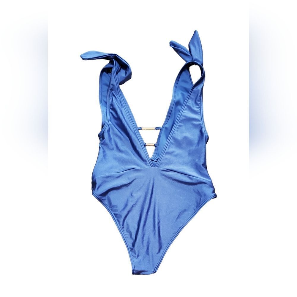 NWT River Island Slate Blue Plunge One Piece Swimsuit